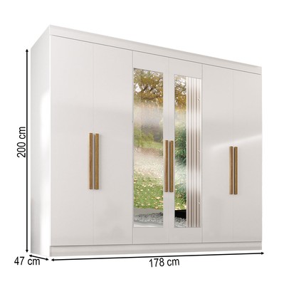 Guarda-Roupa Casal German 6 Portas 2 Gavetas com Espelho Branco - Maxel
