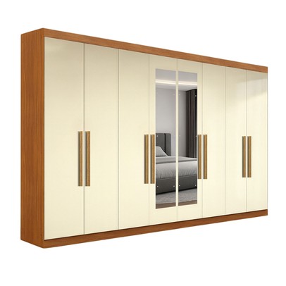 Guarda-Roupa Casal German 8 Portas 4 Gavetas com Espelho Cinamomo/Off White - Maxel