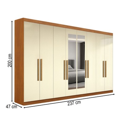 Guarda-Roupa Casal German 8 Portas 4 Gavetas com Espelho Cinamomo/Off White - Maxel