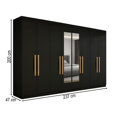 Guarda-Roupa Casal German 8 Portas 4 Gavetas com Espelho Preto - Maxel