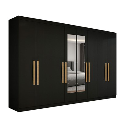 Guarda-Roupa Casal German 8 Portas 4 Gavetas com Espelho Preto - Maxel