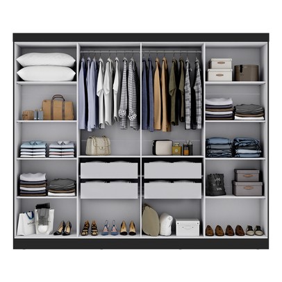 Guarda-Roupa Casal German 8 Portas 4 Gavetas com Espelho Preto - Maxel