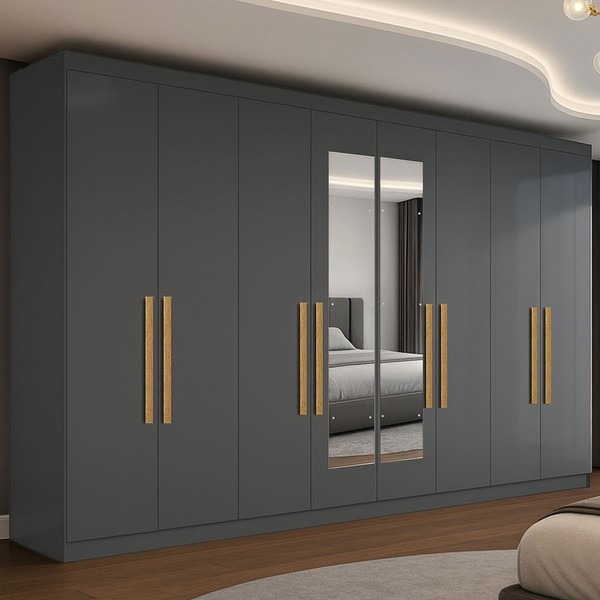 Guarda-Roupa Casal German 8 Portas 4 Gavetas com Espelho Onix - Maxel