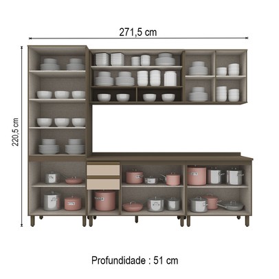 Cozinha Completa Connect 11 Portas 2 Gavetas 100% Mdf Ce899-35 Duna/Cristal - Henn