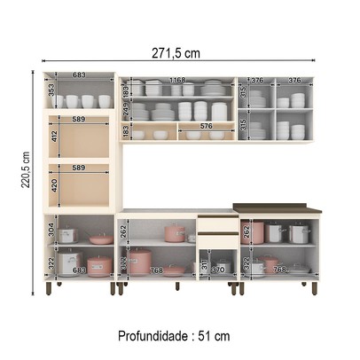 Cozinha Completa Connect 11 Portas 2 Gavetas 100% Mdf Off White - Henn
