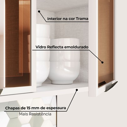 Cozinha Completa Connect 19 Portas 2 Gavetas com Vidro 100% Mdf Off White - Henn