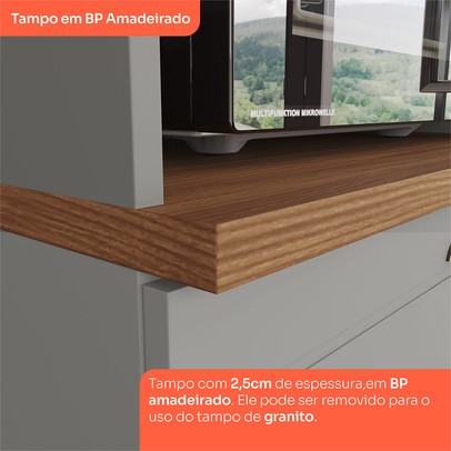 Cozinha Completa Americana 14 Portas 7 Gavetas com Vidro 100% Mdf Cinza/Nature - Henn