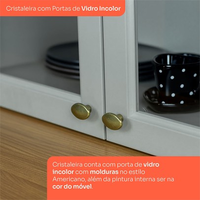 Cozinha Completa Americana 14 Portas 7 Gavetas com Vidro 100% Mdf Cinza/Nature - Henn