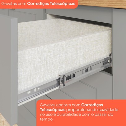 Cozinha Completa Americana 14 Portas 7 Gavetas com Vidro 100% Mdf Cinza/Nature - Henn