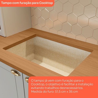 Cozinha Completa Americana 14 Portas 7 Gavetas com Vidro 100% Mdf Cinza/Nature - Henn
