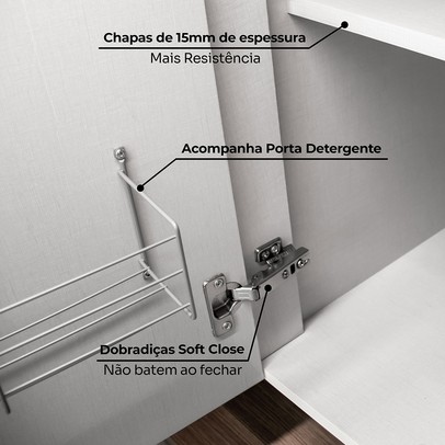 Cozinha Completa Americana 14 Portas 7 Gavetas com Vidro 100% Mdf Cinza/Nature - Henn