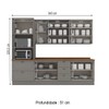 Cozinha Completa Americana 11 Portas 5 Gavetas com Vidro 100% Mdf Cinza/Nature - Henn