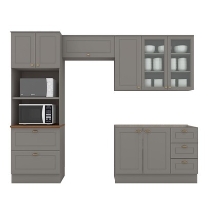 Cozinha Completa Americana 8 Portas 5 Gavetas com Vidro 100% Mdfcinza/Nature - Henn
