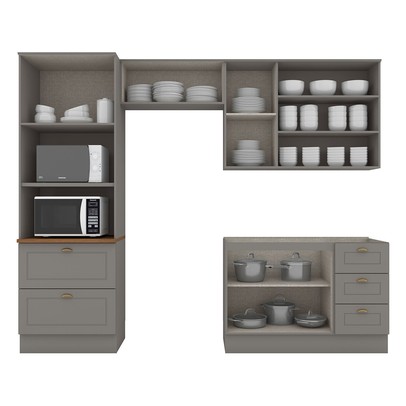 Cozinha Completa Americana 8 Portas 5 Gavetas com Vidro 100% Mdfcinza/Nature - Henn