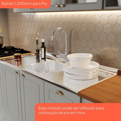 Cozinha Completa Americana 8 Portas 5 Gavetas com Vidro 100% Mdfcinza/Nature - Henn