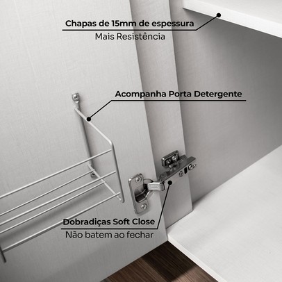 Cozinha Completa Americana 8 Portas 5 Gavetas com Vidro 100% Mdfcinza/Nature - Henn