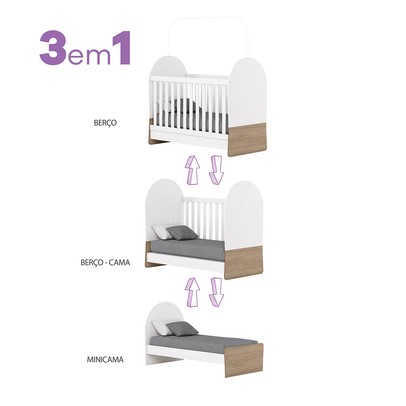 Quarto de Bebê Completo Magia 3 Portas 5 Gavetas Ie165-190 Branco/Jequitibá - Henn