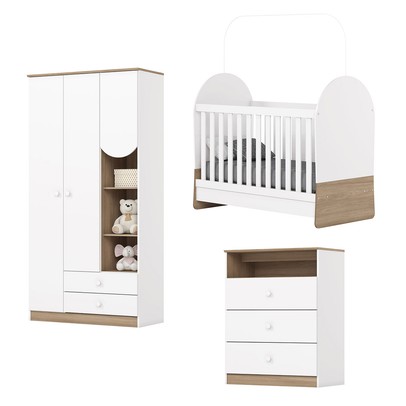 Quarto de Bebê Completo Magia 3 Portas 5 Gavetas Ie165-190 Branco/Jequitibá - Henn