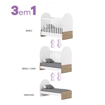Quarto de Bebê Completo Magia 3 Portas 2 Gavetas Branco/Jequitibá - Henn