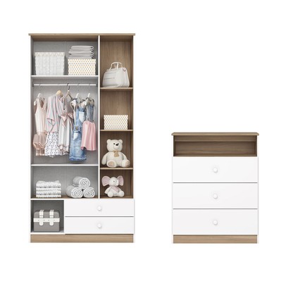 Quarto de Bebê Completo Magia 3 Portas 5 Gavetas Branco/Jequitibá - Henn