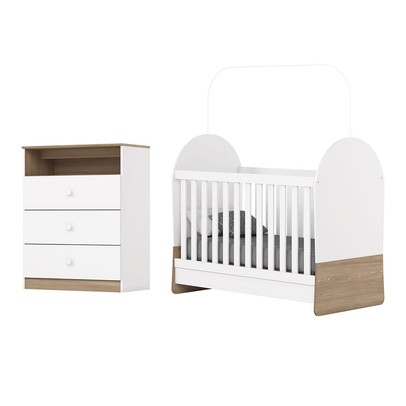 Quarto de Bebê Completo Magia 3 Gavetas Branco/Jequitibá  - Henn