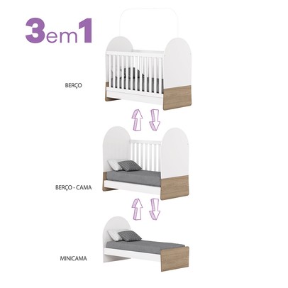 Quarto de Bebê Completo Magia 3 Gavetas Branco/Jequitibá  - Henn