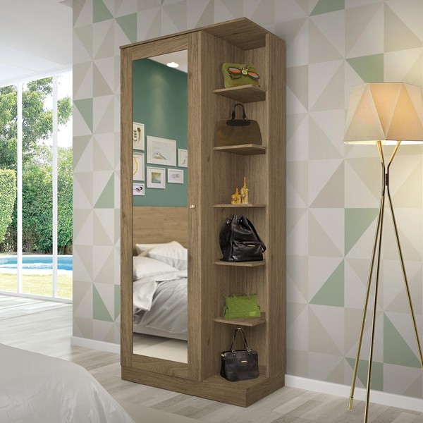 Sapateira Duetto 1 Porta Espelhada Rústico - Henn