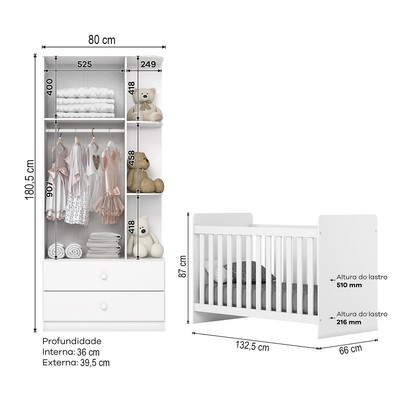 Quarto de Bebê Completo Labirinto 2 Portas 2 Gavetas Branco - Henn