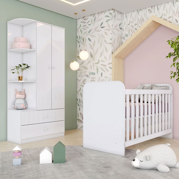 Quarto de Bebê Completo Labirinto 2 Portas 2 Gavetas Branco - Henn