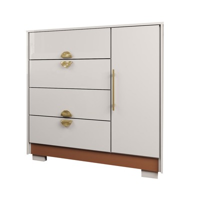 Cômoda Sapateira Búzios 1 Porta 4 Gavetas Branco/Camarim - Panorama Móveis