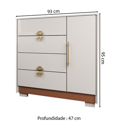 Cômoda Sapateira Búzios 1 Porta 4 Gavetas Branco/Camarim - Panorama Móveis