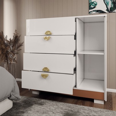Cômoda Sapateira Búzios 1 Porta 4 Gavetas Branco/Camarim - Panorama Móveis
