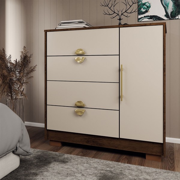 Cômoda Sapateira Búzios 1 Porta 4 Gavetas Imbuia/Fendi - Panorama Móveis