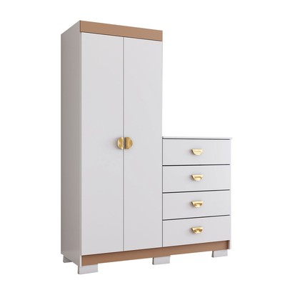 Cômoda Roupeiro Ingleses 2 Portas 4 Gavetas Branco/Camarim - Panorama Móveis