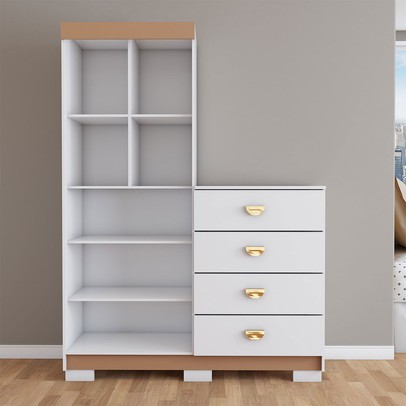 Cômoda Roupeiro Ingleses 2 Portas 4 Gavetas Branco/Camarim - Panorama Móveis