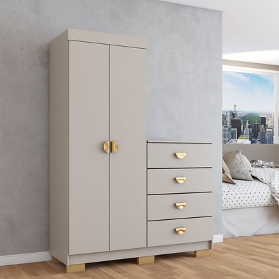 Cômoda Roupeiro Ingleses 2 Portas 4 Gavetas Fendi - Panorama Móveis