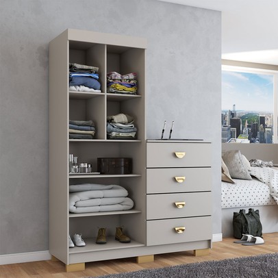 Cômoda Roupeiro Ingleses 2 Portas 4 Gavetas Fendi - Panorama Móveis