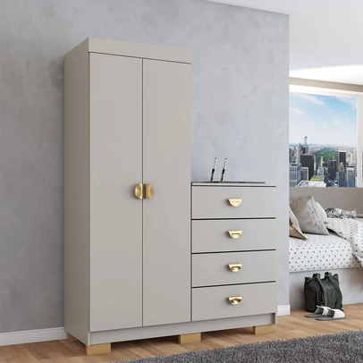 Cômoda Roupeiro Ingleses 2 Portas 4 Gavetas Fendi - Panorama Móveis