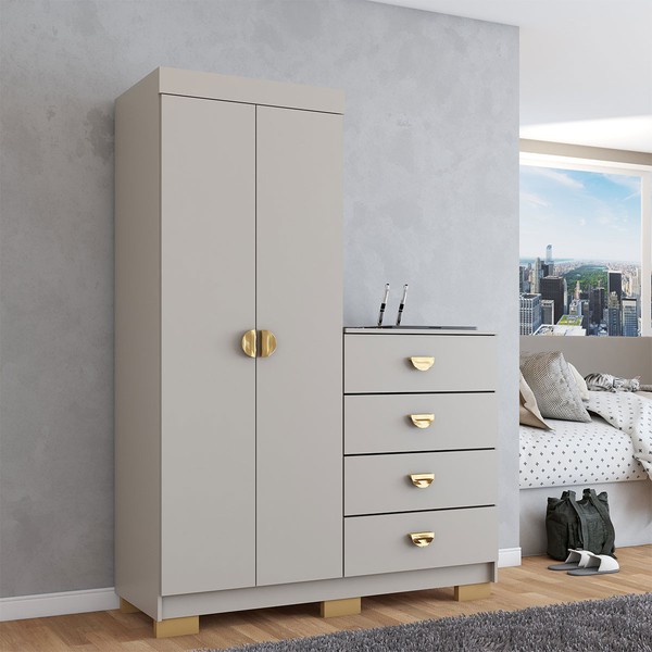 Cômoda Roupeiro Ingleses 2 Portas 4 Gavetas Fendi - Panorama Móveis