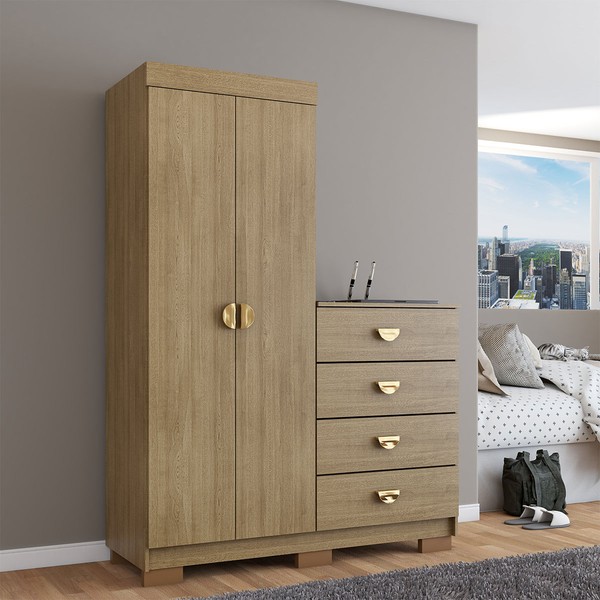 Cômoda Roupeiro Ingleses 2 Portas 4 Gavetas Nature - Panorama Móveis