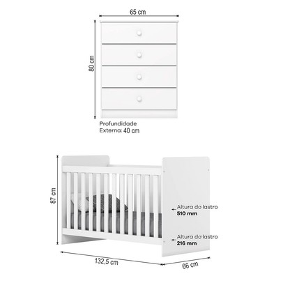 Quarto de Bebê Completo Labirinto 4 Gavetas Branco - Henn