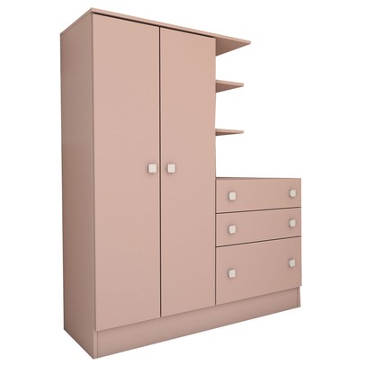 Guarda-Roupa Infantil com Cômoda Colorê 2 Portas 3 Gavetas Rosa - Panorama Móveis