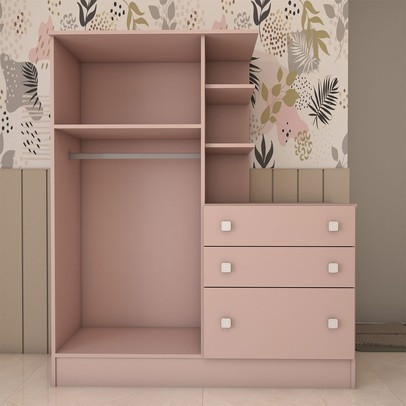 Guarda-Roupa Infantil com Cômoda Colorê 2 Portas 3 Gavetas Rosa - Panorama Móveis