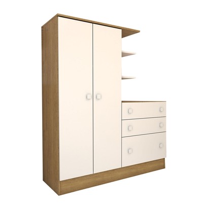 Guarda-Roupa Infantil com Cômoda Colorê 2 Portas 3 Gavetas Rústico/Branco - Panorama Móveis