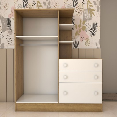 Guarda-Roupa Infantil com Cômoda Colorê 2 Portas 3 Gavetas Rústico/Branco - Panorama Móveis