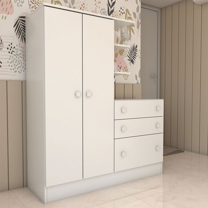 Guarda-Roupa Infantil com Cômoda Colorê 2 Portas 3 Gavetas Branco - Panorama Móveis