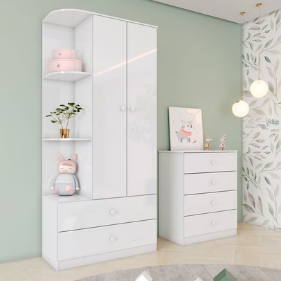 Quarto de Bebê Completo Labirinto 2 Portas 6 Gavetas Branco - Henn