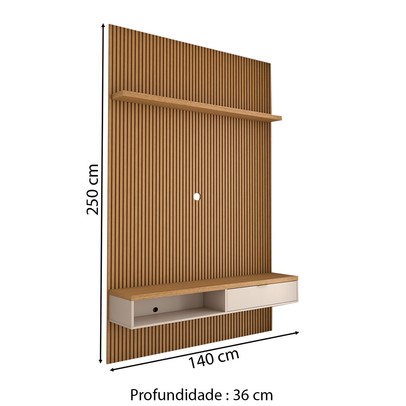Painel para TV Até 60 Polegadas Home 1 Porta 140 Cm Nature Ripado/Off White - Panorama Móveis