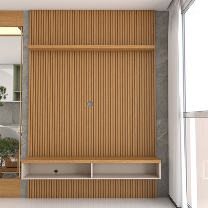 Painel para TV Até 60 Polegadas Home 1 Porta 140 Cm Nature Ripado/Off White - Panorama Móveis