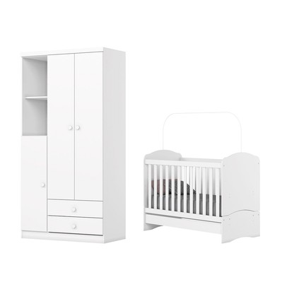 Quarto de Bebê Completo Bala de Menta 3 Portas 2 Gavetas Branco - Henn